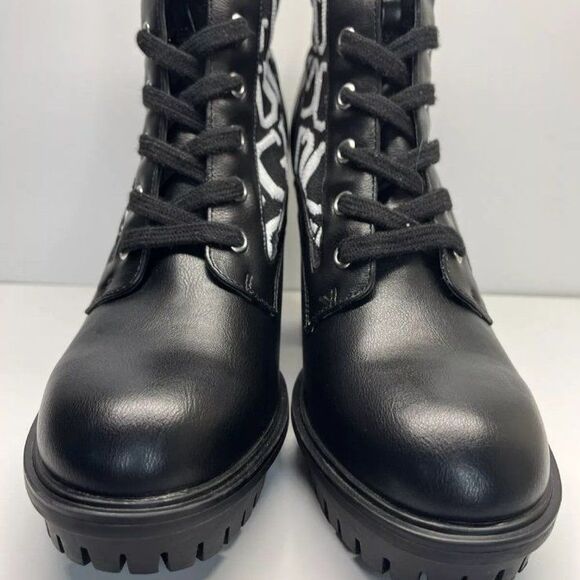 GUESS Ankle Boots Knit Logo Platform Black White WOMENS SIZE 11M - Picture 5 of 8